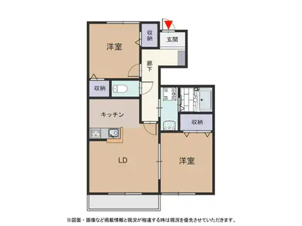 レフィナード橋目町 B(2LDK/1階)の間取り写真