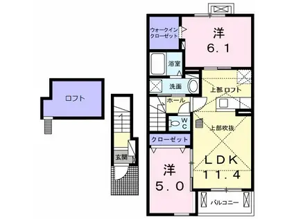 マーベラス山王C(2LDK/2階)の間取り写真