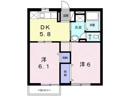 ファンズ・オグラⅠ(2K/2階)の間取り写真