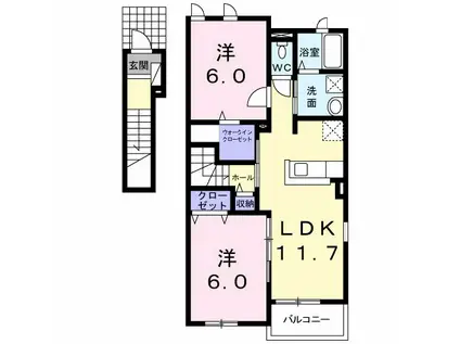 プリムローズⅠ(2LDK/2階)の間取り写真