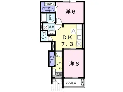 しなの D(2DK/1階)の間取り写真