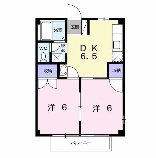 カーサ喜見塚(2DK/1階)の間取り写真