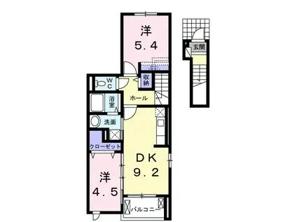 マーガレット ウッズ(2DK/2階)の間取り写真