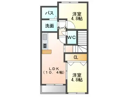 アベニュー仁戸名Ⅲ(2LDK/2階)の間取り写真