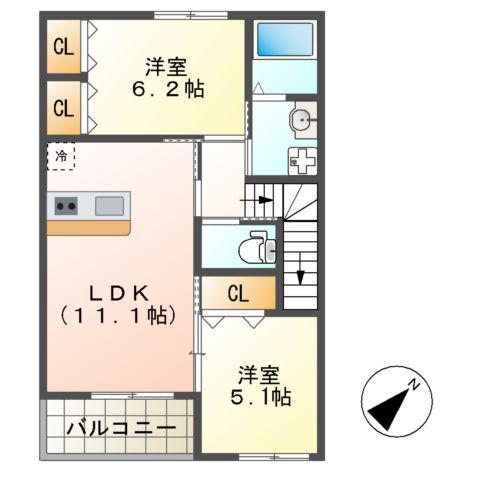 グランドソレーユ(2LDK/2階)の間取り写真