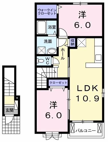 フランメゾン Ⅱ(2LDK/2階)の間取り写真