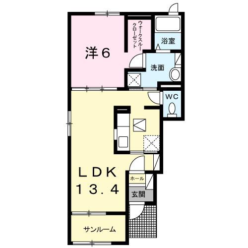 ラウレア トライスⅠ(1LDK/1階)の間取り写真