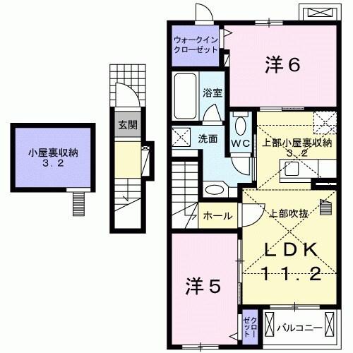 サニー・ベル Ⅰ(2LDK/2階)の間取り写真