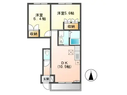 フォルテッシモ(2DK/1階)の間取り写真