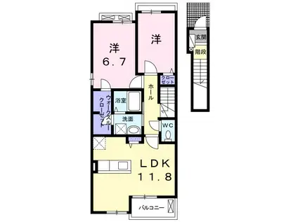 コンフォルト増楽B(2LDK/2階)の間取り写真