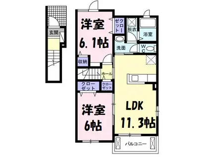 コート ディアールⅡ(2LDK/2階)の間取り写真
