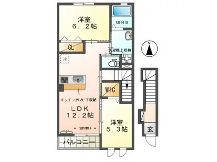シーダー初生(2LDK/2階)の間取り写真