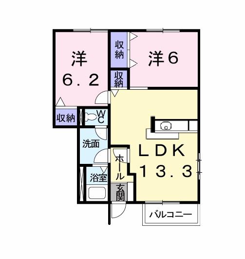 リンム緑 B(2LDK/1階)の間取り写真