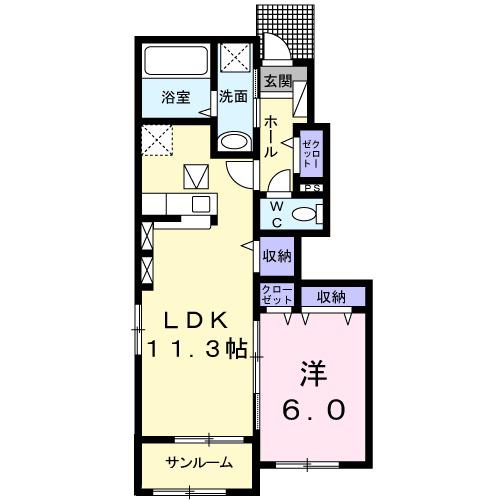 カーサ コリーナⅢ(1LDK/1階)の間取り写真