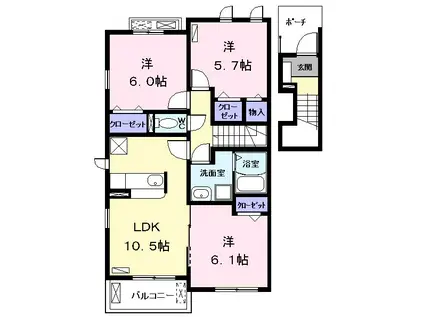 ミドル ガーデン舟入 Ⅲ(3LDK/2階)の間取り写真