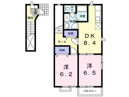 エントピア名和北C(2DK/2階)の間取り写真