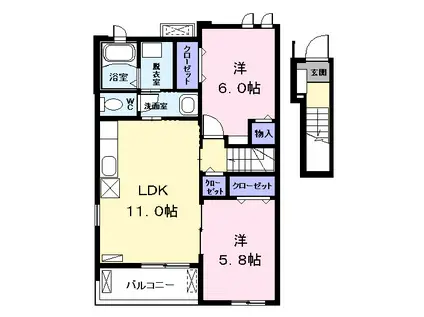 ノーヴァ藤江 Ⅱ(2LDK/2階)の間取り写真