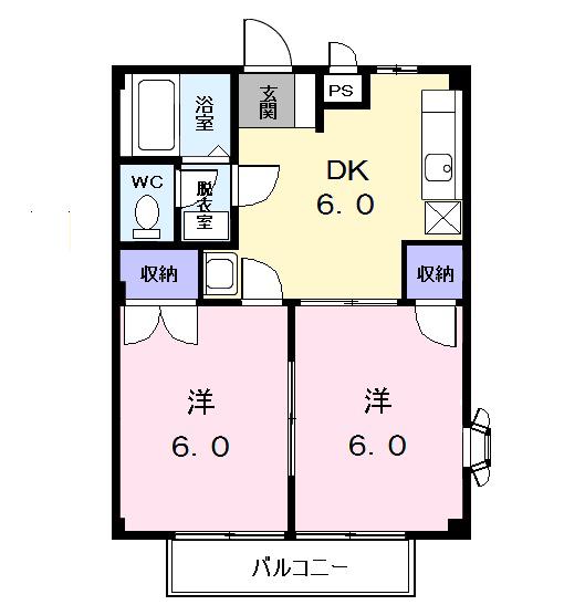 名鉄津島線 甚目寺駅 徒歩13分 2階建 築34年(2DK/2階)の間取り写真