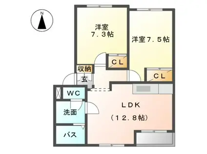 ドルソニオンB(2LDK/1階)の間取り写真