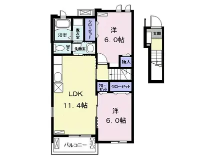 スター ヒル H Ⅱ(2LDK/2階)の間取り写真