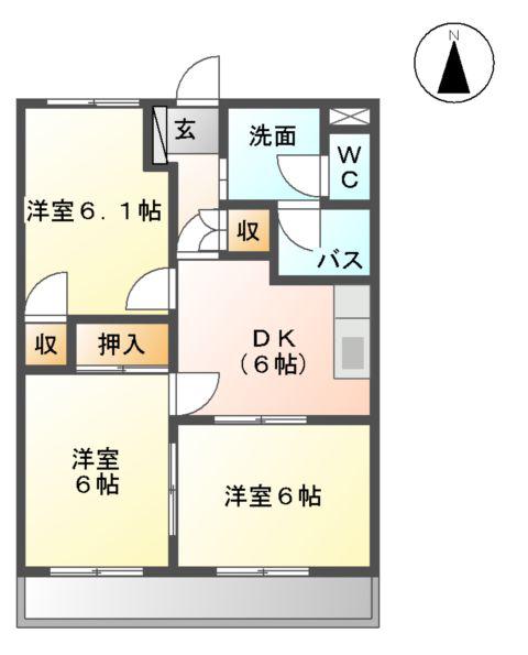 エクセリーヌK-Ⅱ(3DK/2階)の間取り写真