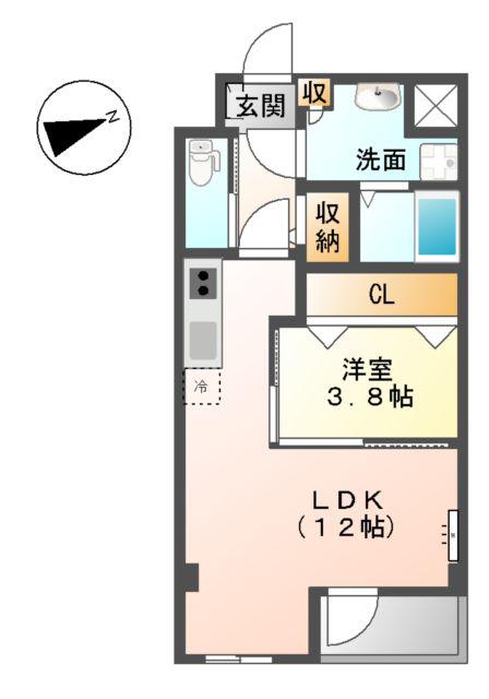 エクセルハイム坪井2(1LDK/3階)の間取り写真