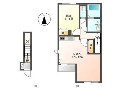 AZUL Ⅱ(1LDK/2階)の間取り写真