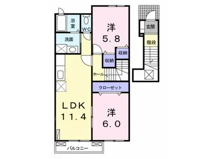レジデンス輝Ⅰ(2LDK/2階)の間取り写真
