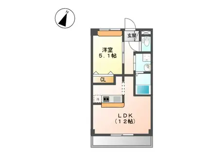 エクシードJIN Ⅱ(1LDK/3階)の間取り写真