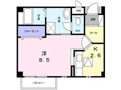 山之手 ハイツ(ワンルーム/1階)の間取り写真