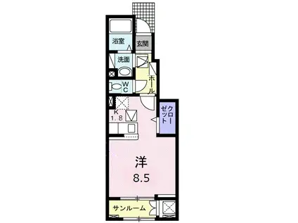 ルーチェクレアⅡA(1K/1階)の間取り写真