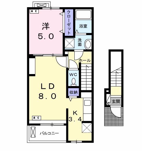 ラ カーサ ヴェオレⅡ(1LDK/2階)の間取り写真