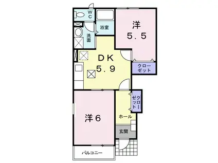 ベリエⅡ(2DK/1階)の間取り写真