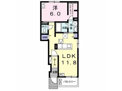 プレミアージュ粟野Ⅱ(1LDK/1階)の間取り写真