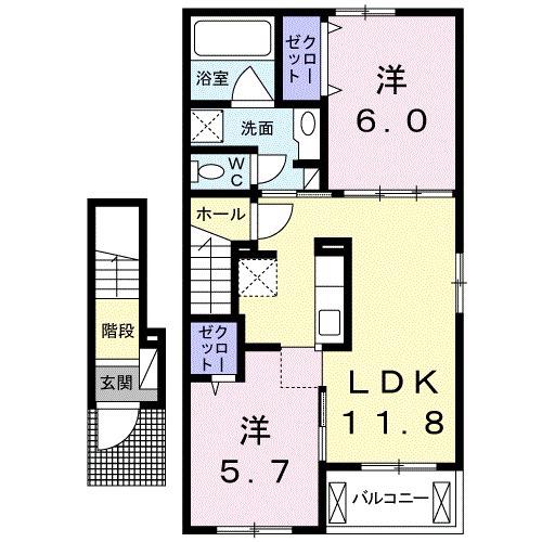 ルピナス Ⅰ(2LDK/2階)の間取り写真