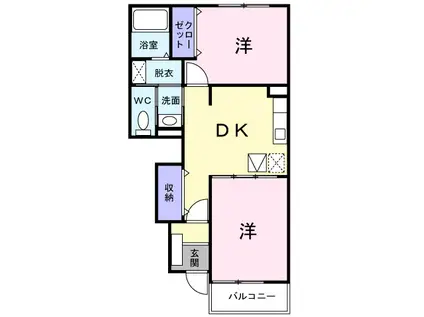 プラシード・コルソB(2DK/1階)の間取り写真