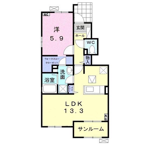 インテレクトⅠ(1LDK/1階)の間取り写真