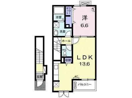 シャングリラ・イースト(1LDK/2階)の間取り写真