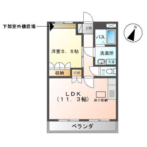 グリーンヒルズⅡ(1LDK/1階)の間取り写真