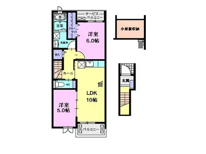 東海道本線 尾張一宮駅 バス乗車時間:12分 名鉄九日市場バス停で下車 徒歩19分 2階建 築15年(2LDK/2階)の間取り写真