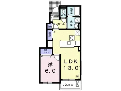 エスポワール輪之内Ⅱ(1LDK/1階)の間取り写真