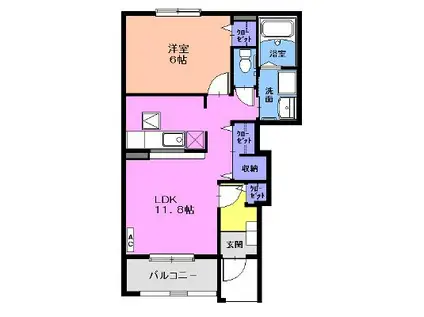 名鉄名古屋本線 妙興寺駅 徒歩27分 2階建 築18年(1LDK/1階)の間取り写真