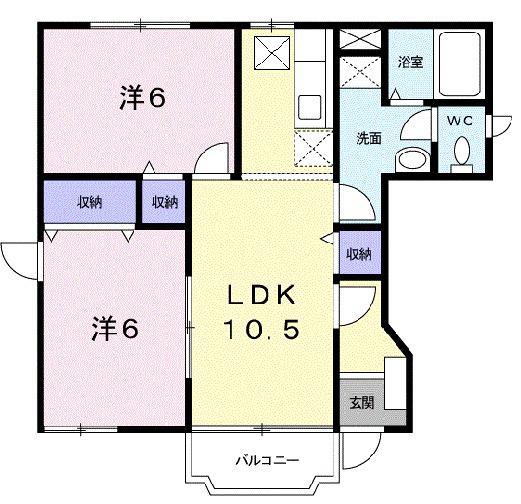グリーンY・Ⅳ(2LDK/1階)の間取り写真