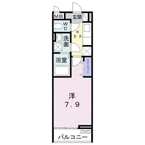 サウスⅢ(1K/2階)の間取り写真