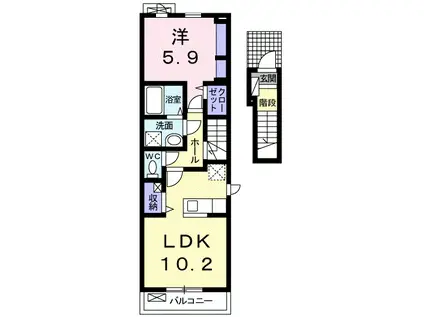 カトレア ハウスⅡ(1LDK/2階)の間取り写真