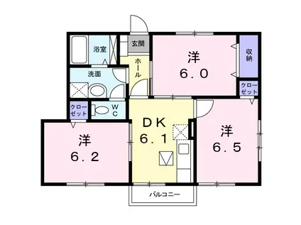 ソレイユ・シャルマンA棟(3DK/1階)の間取り写真