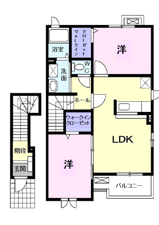 セレーノスパッツィオⅠ・B(2LDK/2階)の間取り写真