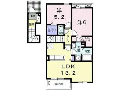 フェリシアス Ⅰ(2LDK/2階)の間取り写真