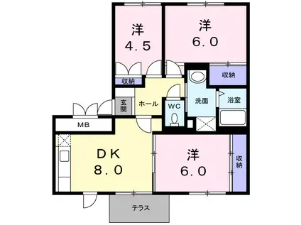 サンフラワーⅡ(3DK/1階)の間取り写真