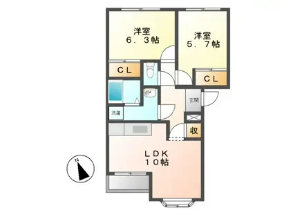 グランバードⅡ(2LDK/1階)の間取り写真